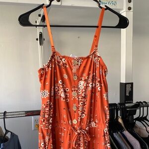 No Boundaries Orange Floral Jumpsuit